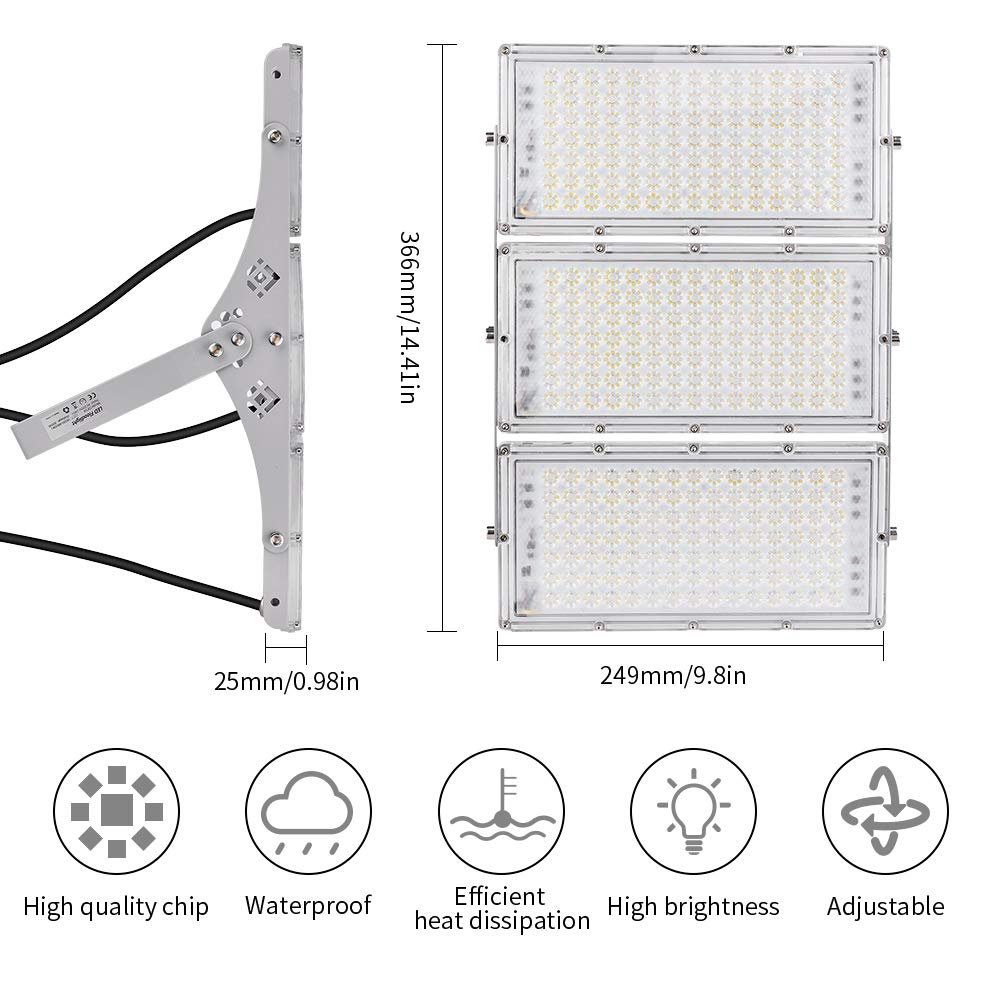 Viugreum LED floodlight 300W, IP66 waterproof with 315 bright, cool white LEDs (30,000 lm), updated waterproof & appearance aluminum LED floodlight.