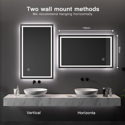 Dripex bathroom mirror wall mirror LED illuminated bathroom mirror with touch switch fog-free cool white 6400K energy-saving light mirror 60x100 cm