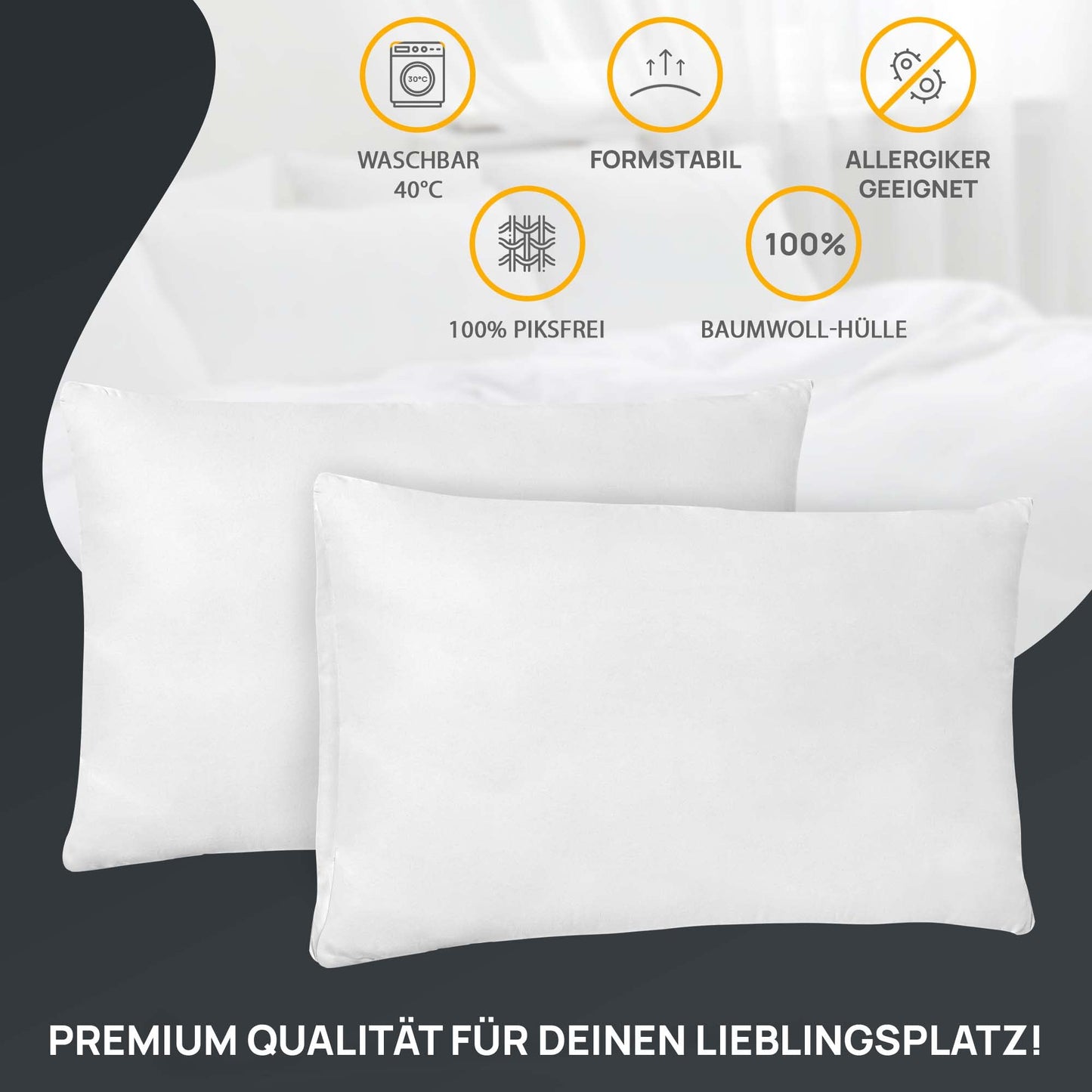LILENO HOME feather pillow 40x80 cm [1 set] - Pillow 40 x 80 cm made of feathers as a head pillow, sleeping pillow and bed pillow perfect for allergy sufferers and children - Feather core pillow with 750 g feather filling each.