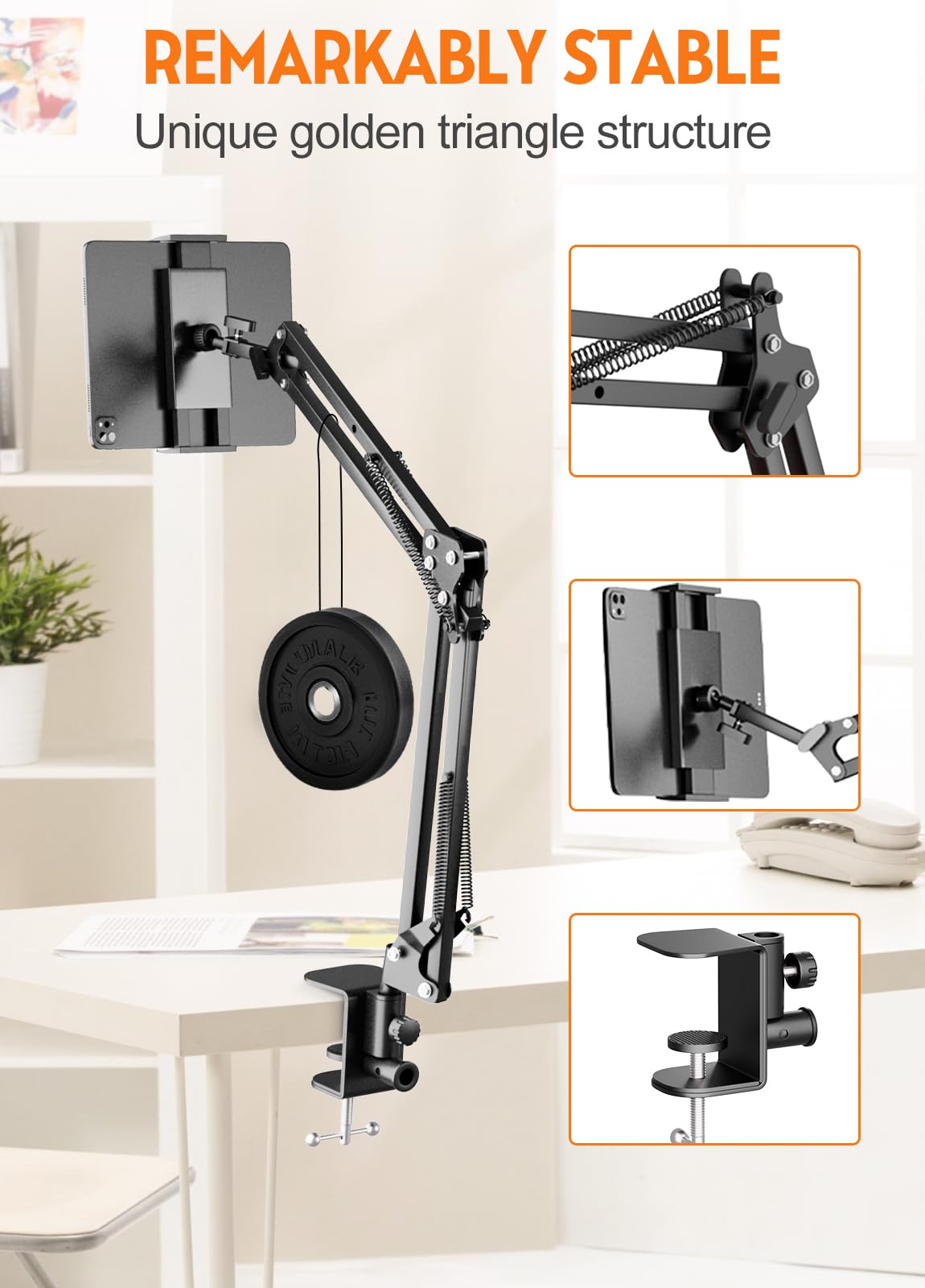 PEYOU Tablet Holder Bed Stand, 360 Degree Rotatable iPad Holder with Stable Carbon Steel, Kindle Holder Bed for Phone/M-Switch, or Other 4.6"-12.9" Devices.
