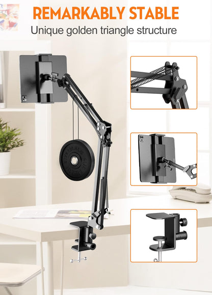 PEYOU Tablet Holder Bed Stand, 360 Degree Rotatable iPad Holder with Stable Carbon Steel, Kindle Holder Bed for Phone/M-Switch, or Other 4.6"-12.9" Devices.