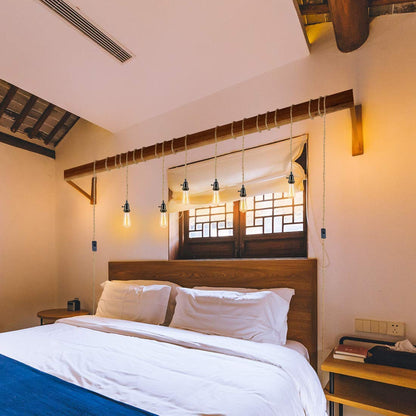 Hemp rope pendant light kit with switch and EU plug, 3 lights hanging lamp E27 socket with 8.5m textile cable vintage industrial pendant light for kitchen dining table, no bulb included.
