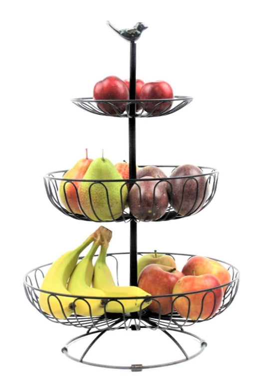 Auroni delicate fruit tier round 3-tier fruit basket fruit bowl metal - black - modern - decorative for more counter space eye-catcher - country style