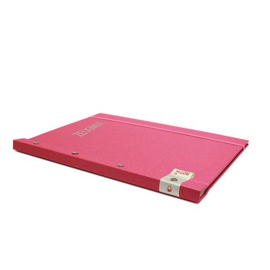 ROTH Certificate Folder Metal Pink with Binding Screws - includes 12 A4 clear pockets, expandable.