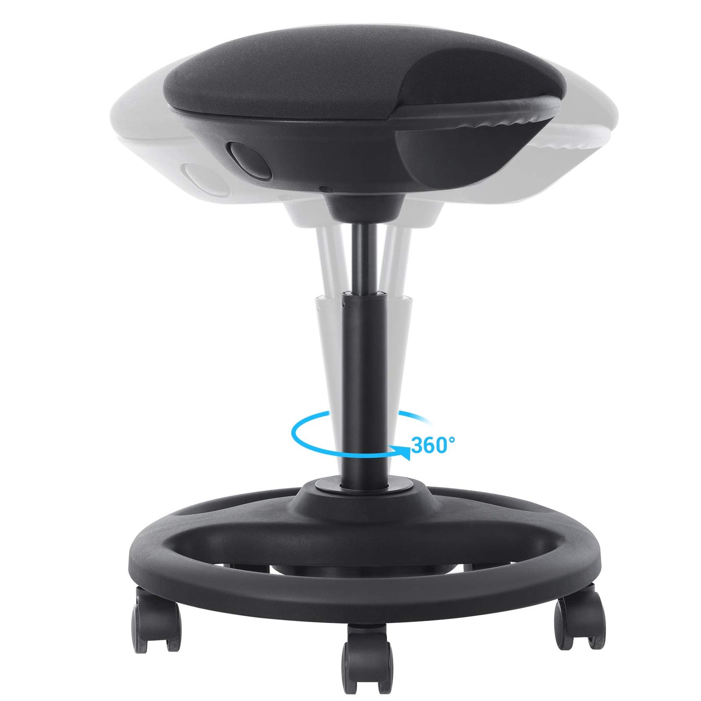 SONGMICS Dynamic Work Stool, ergonomic swivel chair with wheels, extra wide seat, 10° tilt, height adjustable, thick padding, black OSC06BK.