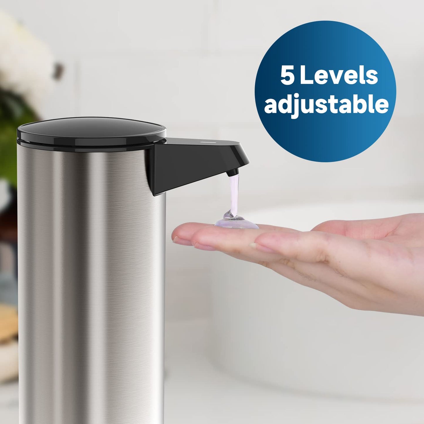 AIKE Automatic Stainless Steel Soap Dispenser with Infrared Sensor, 280ml Touchless Automatic Soap Dispenser USB Charging