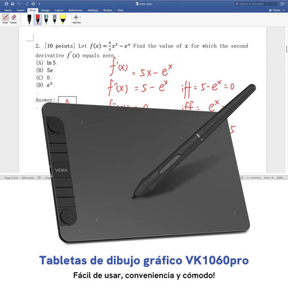 VEIKK VK1060PRO graphics tablet, 10x6 inch drawing tablet with 8 shortcut keys. Features double wheel design, 8192 levels of pressure sensitivity, battery-free pen. Compatible with Windows/Mac OS/Android/Linux.