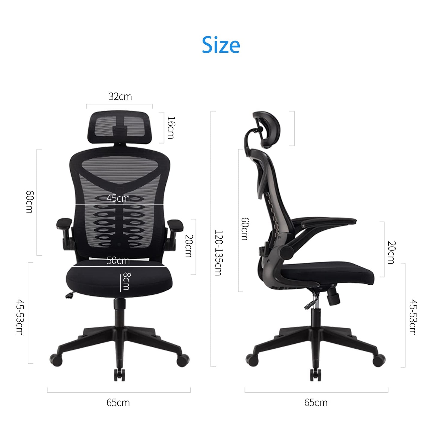 Magic Life Office Chair Ergonomic Computer Adjustable Desk Chair, adjustable lumbar support with thickened cushion, 3D headrest & Comfortable armrest Computer Chair (135 x 65 cm)