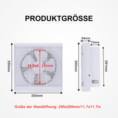 HUGOOME Exhaust Fan 800m³/h Open Size 300*300mm, 2-way reversible Strong airflow Wall-mounted fans used for ventilation in kitchen, bathroom, attic windows, and basement.