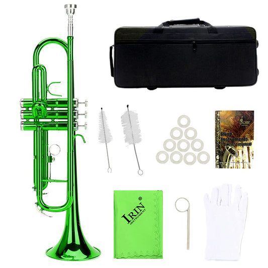 Brass trumpet, musical instrument trumpet for home school band (green).