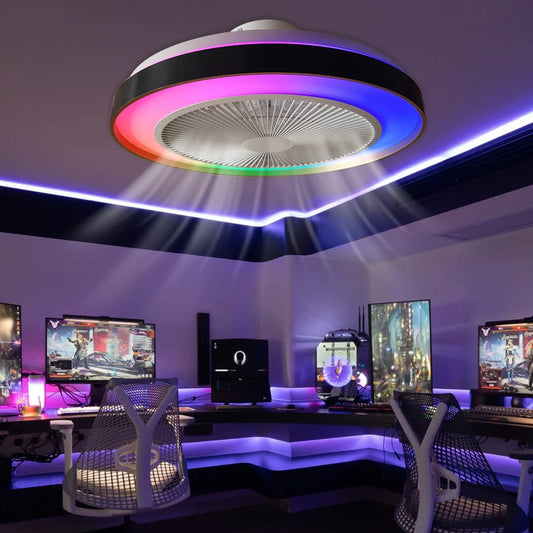 LED RGB ceiling light with fan Silent ceiling fan with lighting and remote control Dimmable Bluetooth speaker music fan lamp Modern ceiling lamp for bedroom living room fan 🙂