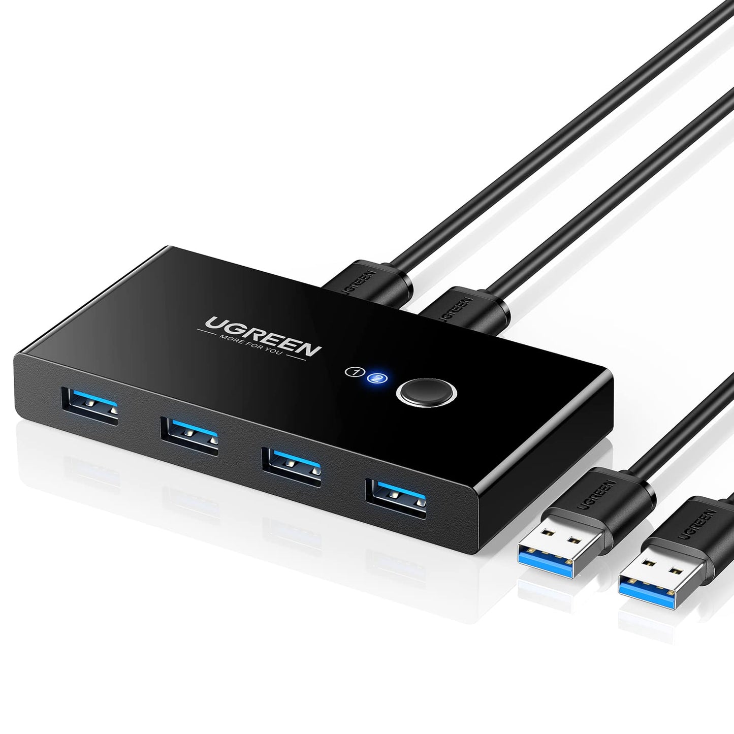 UGREEN USB Switch 2PC 2 In 4 Out USB 3.0 Switcher with 2 A to A cables for keyboard, mouse, printer, scanner, etc.