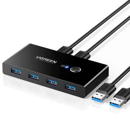 UGREEN USB Switch 2PC 2 In 4 Out USB 3.0 Switcher with 2 A to A cables for keyboard, mouse, printer, scanner, etc.
