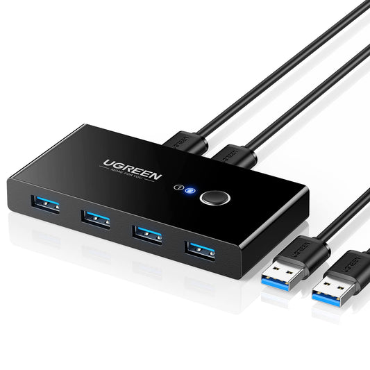 UGREEN USB Switch 2PC 2 In 4 Out USB 3.0 Switcher with 2 A to A cables for keyboard, mouse, printer, scanner, etc.