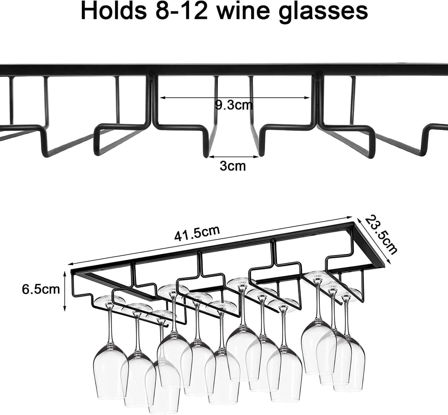 Amoyeri Glass Holder Stainless Steel Wine Rack Glass Holder with 4 Rows for 12 Glasses for Bar, Kitchen, Café