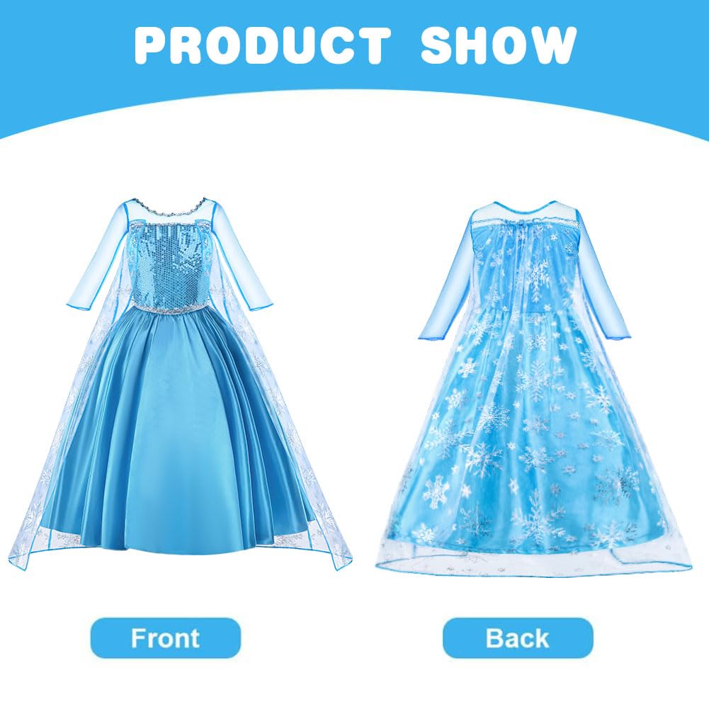 Vicloon ELSA Princess Costume Kids Deluxe Fancy Blue Dress, Accessories for Girls, Christmas Dress-Up Carnival Party Halloween Festival-Blue