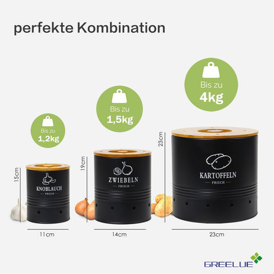 GREELUE Premium Potato Storage Box [3-Pack], Potato, Onion, and Garlic Storage, Keeps Vegetables Fresh Longer (SET02)