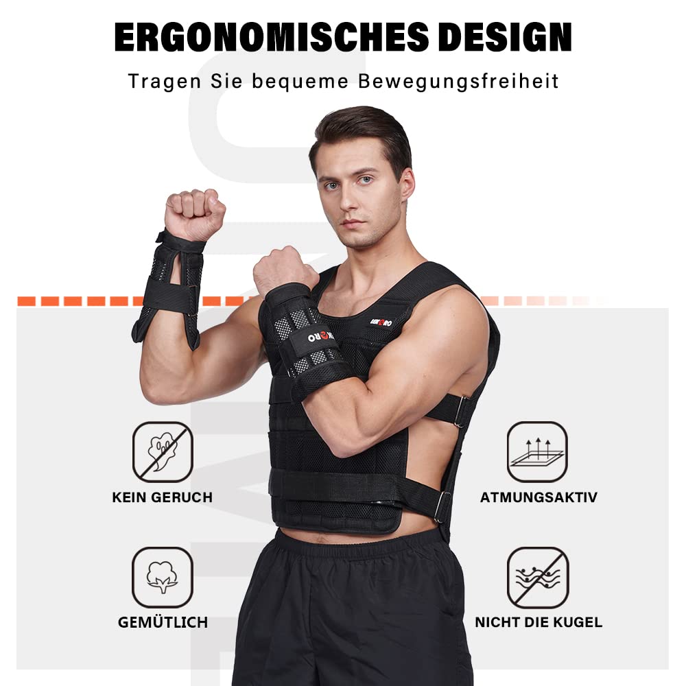 Adjustable 20 kg weight vest, workout weight vest, fitness weight jacket, for men and women (Includes 96 steel plate weights)