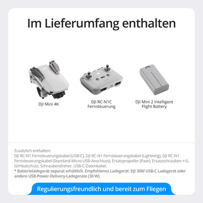 DJI Mini 4K drone with 4K UHD camera for adults, 3-axis gimbal stabilization, C0, QuickShots, 10 km video transmission, automatic return, wind-resistant, 1 battery (31 min flight time), under 249g.