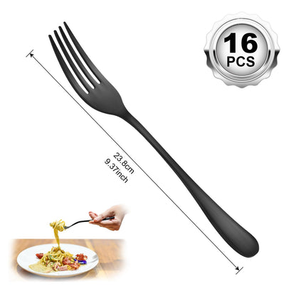 BEWOS 16 Piece Fork Set, Stainless Steel Fork Set with Iron Content, 8.07 Inch Forks, Mirror Polished, Silverware Forks for Any Occasion, Dishwasher Safe, Matte Black
