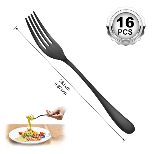 BEWOS 16 Piece Fork Set, Stainless Steel Fork Set with Iron Content, 8.07 Inch Forks, Mirror Polished, Silverware Forks for Any Occasion, Dishwasher Safe, Matte Black