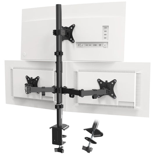 PUTORSEN Triple Monitor Mount for 13-32 inch Flat & Curved Screens, 80cm Pole Desk Mount Swivel Tilt Height Adjustable, 9kg per Arm, VESA 75x75/100x100, Black
