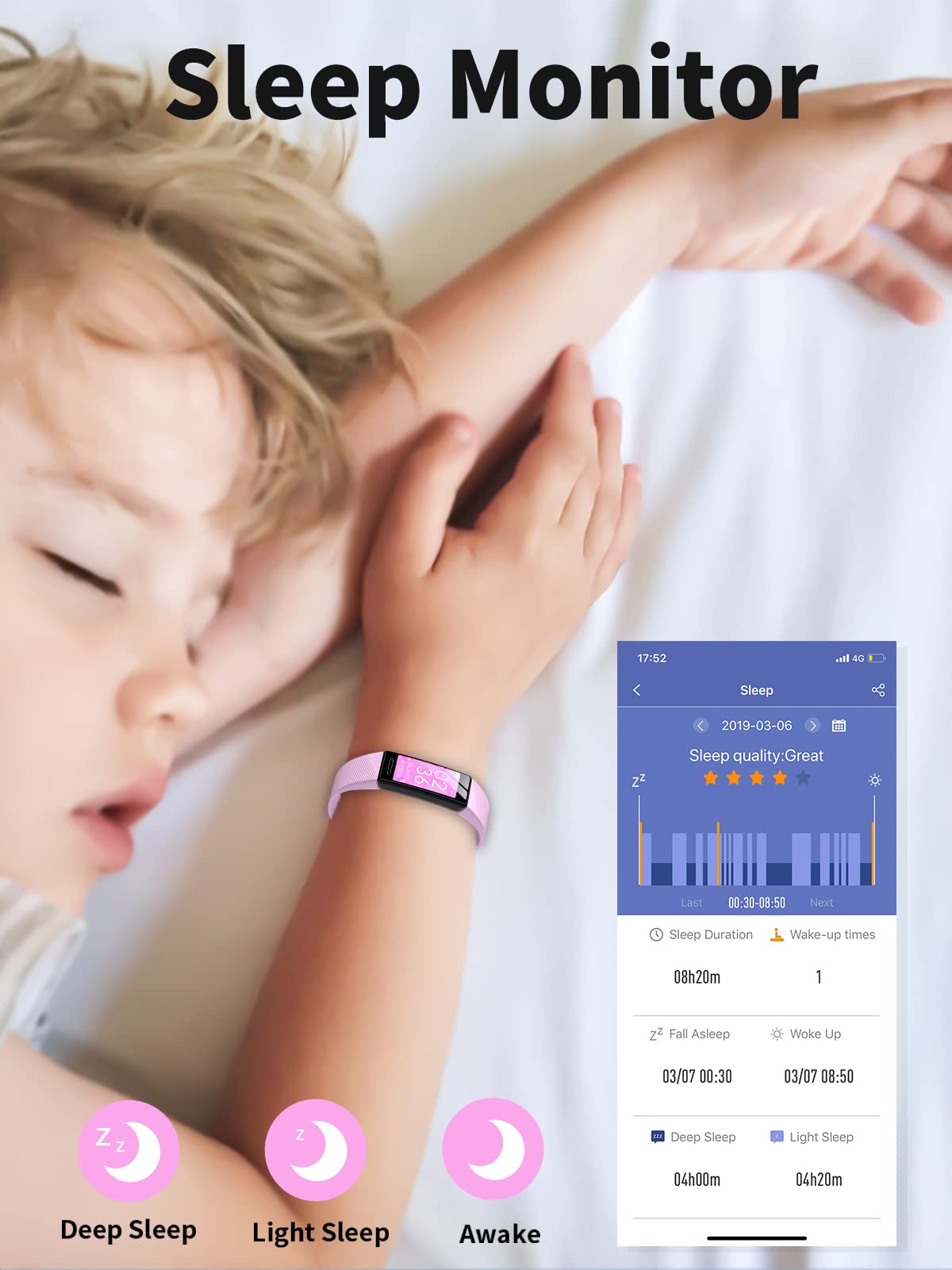 DIGEEHOT Fitness Tracker Kids, Fitness Bracelet with Heart Rate Monitor Fitness Watch Kids Activity Tracker Pedometer Smartwatch Sports Watch for Boys Girls