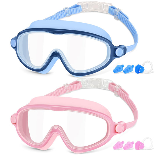 COOLOO Kids Swim Goggles, 2-Pack Children's Diving Mask Age 4-14, 【Patented】 Anti-Fog, UV Protection, NO Leaking Adjustable Silicone Swimming Goggles for Kids, Girls, Boys