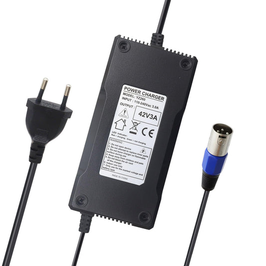Abakoo power supply charger cable 42V 3A for 36V batteries with 3-pin XLR connector plug for e-bike electric bicycle battery packs for charging replaces HP1202L3