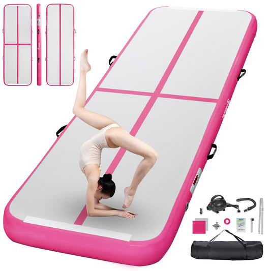 FBSPORT Airtrack mat, 10cm thick 5M tumbling mat, gymnastics mat with air pump, training mat with carrying bag, gymnastics mat for home, outdoor, yoga.