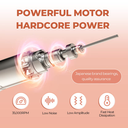 JCMaster TouchPro+ Nail Drill 35000 RPM - German Brand - Gel & Acrylic Nails Professional Set Electric Basic Kit, Includes 4 Bits, Foot Care Device, Artificial Nails, Stepless Regulation Touch Controls