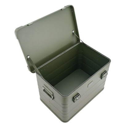 Aluminum box lockable E78G OLIVE GREEN - Premium storage box 78 liters - Material thickness 1mm - Lid with aluminum die-cast stacking corners and rubber seal - including locks - painted