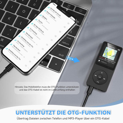 AGPTEK MP3 Player 32GB with Speaker, 70 Hours Battery Life Small and classic sports MP3 player with 1.8-inch screen, FM radio, recording (No Bluetooth), TF card up to 128GB, Black
