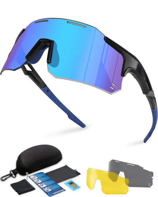 Winyoher fast sunglasses for men and women, windproof and UV400 protection. Lightweight frameless sports glasses with 3 interchangeable lenses for cycling, fishing, biking, and running.