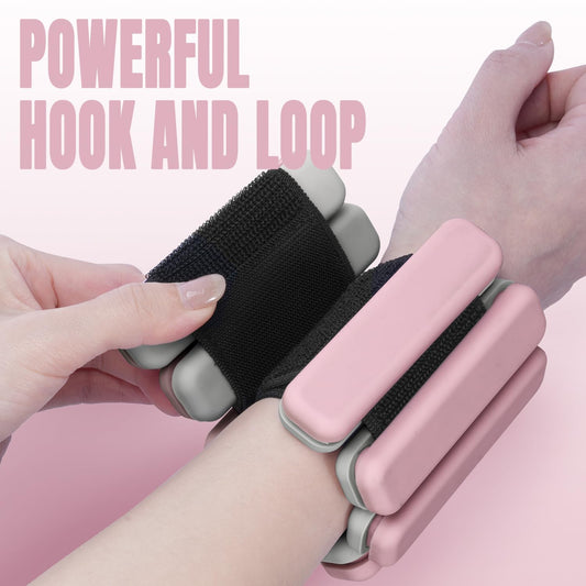 Sportneer Portable Weighted Ankle Straps - 2-pack (0.5 kg & 1 kg each) for men and women, ankle weight set for yoga, dance, aerobic, running, walking (Pink)