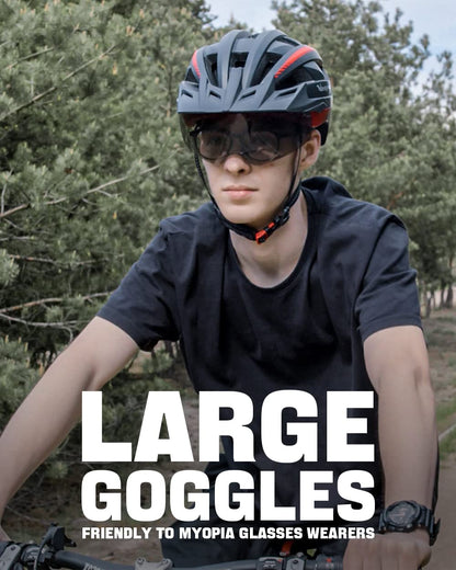 VICTGOAL bike helmet with visor Mountain bike helmet with magnetic glasses Detachable visor, road bike helmet with LED taillight Size M/L/XL for adult men women (TI-UK, L: 57-61cm)