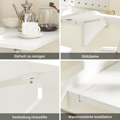 SoBuy Wall-mounted Folding Table Foldable Dining Table Compact Kitchen Table Space-saving Design Fold-down Table for Small Spaces Mounted Table 60x40cm White FWT03-W
