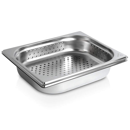 jokobela GN Container SET :: GN 1/2 65mm, 1x perforated, 1x non-perforated :: Compatible with Gaggenau/Miele/Siemens/AEG/Electrolux steam ovens (Heat-resistant, stainless steel, Dishwasher safe)