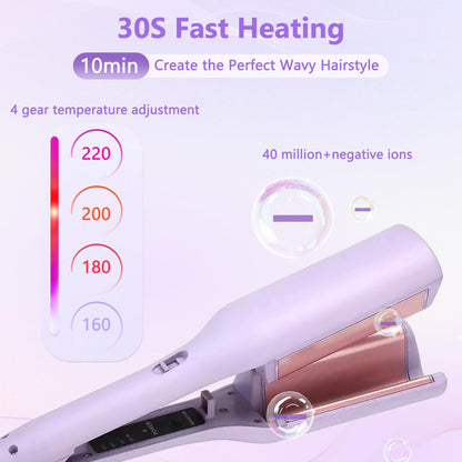 LIROPAU Curling Iron Large Waves, French Wave Curling Iron, 32mm for French Egg Rolls, Wave Iron rods with Adjustable Temperature 30S Swift Heating (Purple)