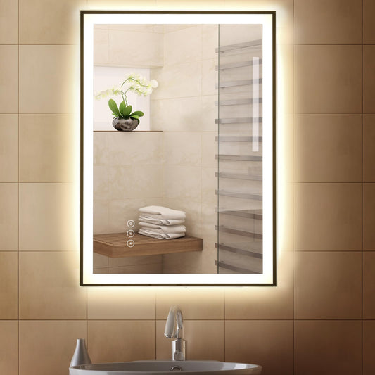 Kleankin bathroom mirror LED mirror with 3 light colors Fog-free wall mirror with anti-fog function, touch switch Aluminum 70 x 50 x 3 cm