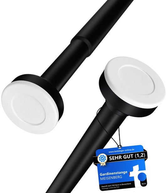 MEISENBERG Tension Rod - Black, Ø 25 mm, 1 Piece - Telescopic Rod for Clamping on Windows, Showers, Patios, and Partitions (50-80cm)