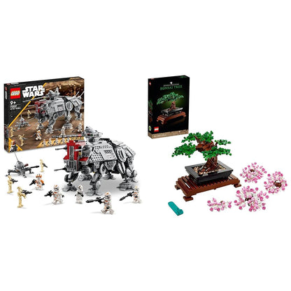 LEGO 75337 Star Wars AT-TE Walker, movable toy model & 10281 Icons Bonsai Tree Set for adults, plant home decor set with flowers.