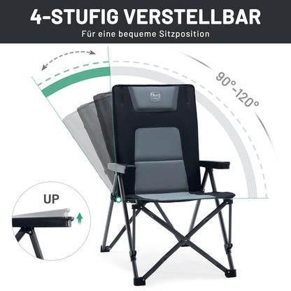 TIMBER RIDGE Folding Camping Chair 260KG Capacity 4-Position Adjustable Reclining Padded High Back Chair with Carry Bag Outdoor Chair for Garden Balcony RV Picnic