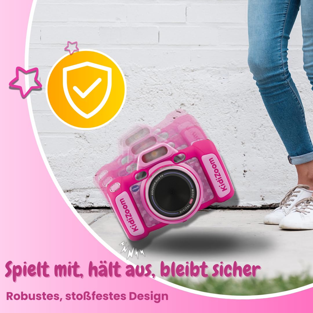 VTech KidiZoom Duo FX in Pink - Robust digital camera with creative apps and game functions - For children aged 4-10 years.