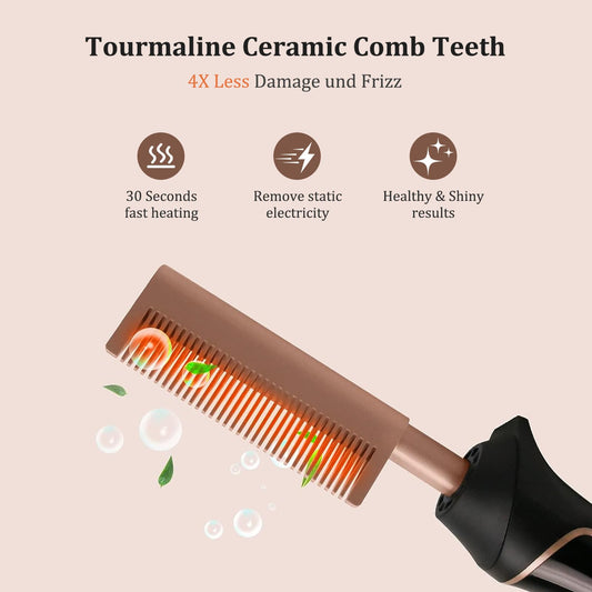 80°C-230°C Hot Comb for Afro hair/Lace wigs/Beard, janelove Ceramic Straightening Comb with HD LCD Display, Quick Heating Hair Straightener Brush/Beard Straightening Comb for Men
