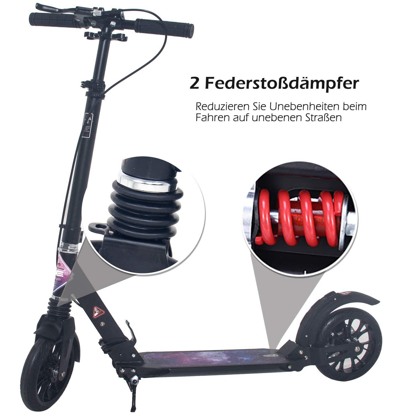 ISE Big Wheel Scooter 200mm Foldable City Scooter with 2 Wheels, Handbrake for Adults and Children, 2 Color Options, High Quality (Starry Sky Style)