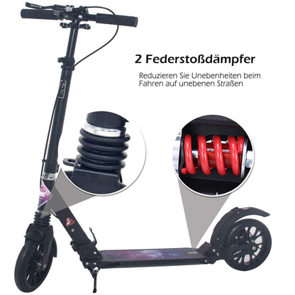 ISE Big Wheel Scooter 200mm Foldable City Scooter with 2 Wheels, Handbrake for Adults and Children, 2 Color Options, High Quality (Starry Sky Style)