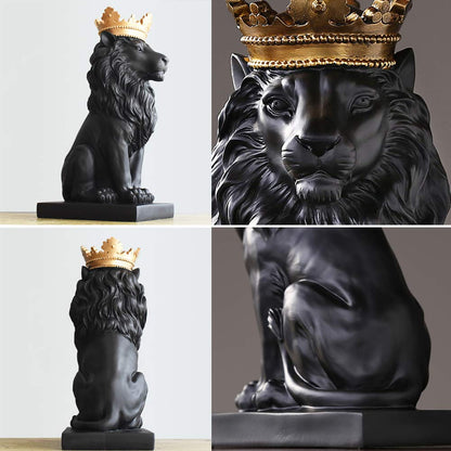 H&W Crown Lion Statue, Black sculptures, Resin Lion figures for men, Art statue ornaments for home office living room bookshelf table desk Housewarming Décor