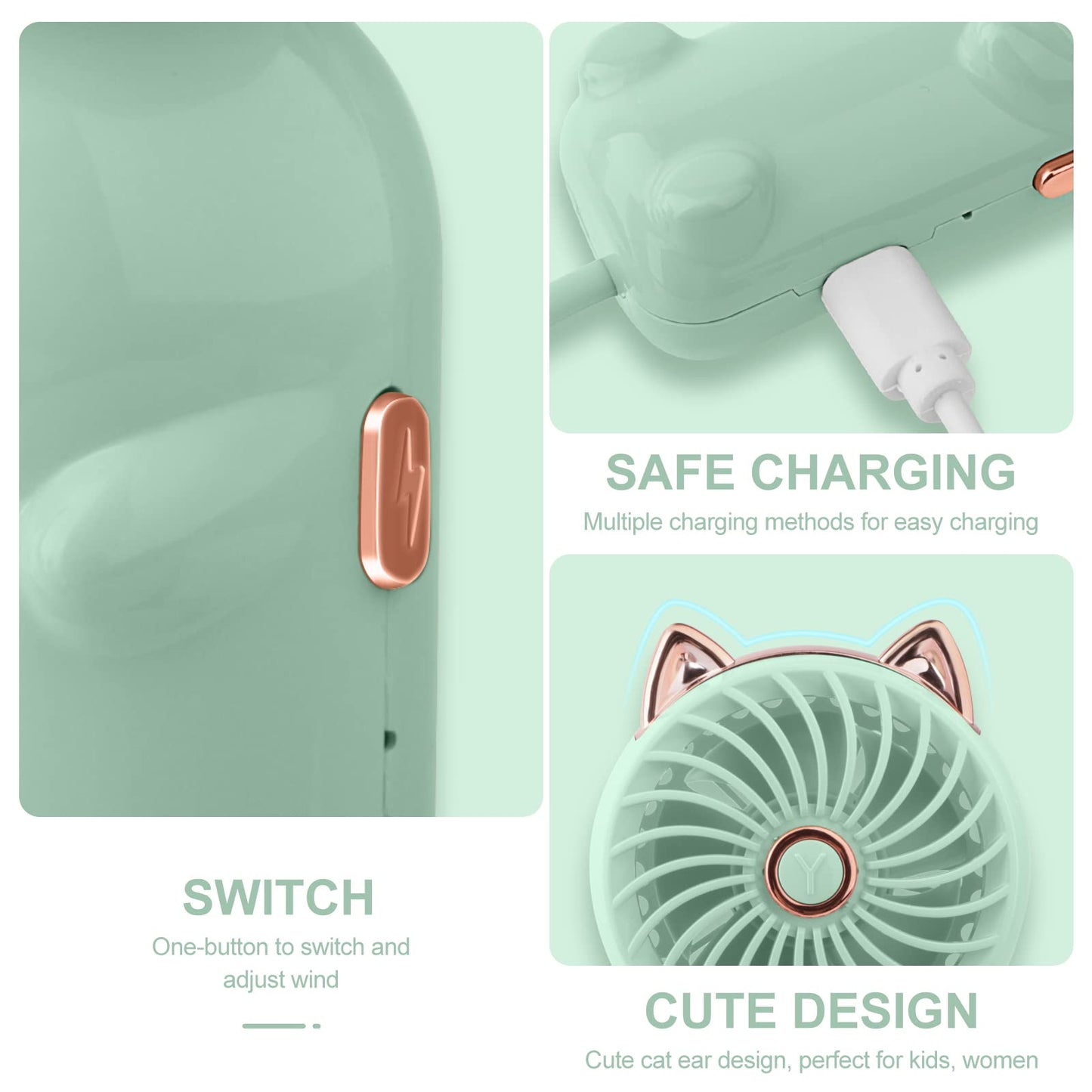 JYPS Portable Handheld Fan, Mini USB Fan with Rechargeable Battery and 3 Speeds, cute personal small electric fan for girls/women/children, foldable for travel.