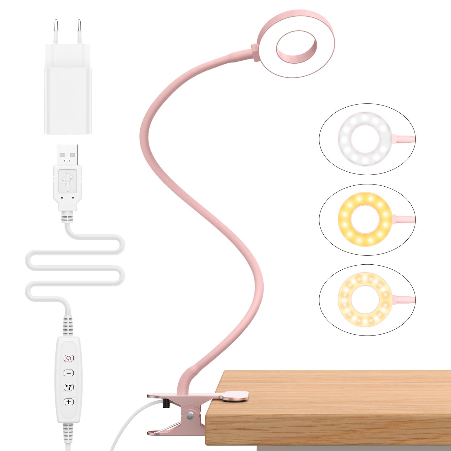 iZELL 23 LED Reading Light for Bed Dimmable -【3 Modes & 10 Brightness Levels】Eye Protection Clip Lamp with 70cm Flexible Gooseneck, Clamp Light, Reading Light with 10W USB Charger